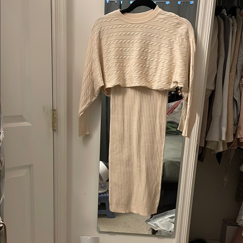 Elegant Cream Knit Dress Set